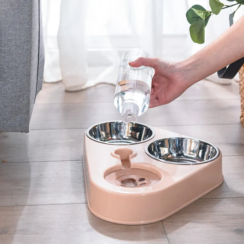 3In1 Pet Dog Cat Food Bowl with Bottle Automatic Drinking Feeder Fountain Portable Durable Stainless Steel 3 Bowls Pet Supplies