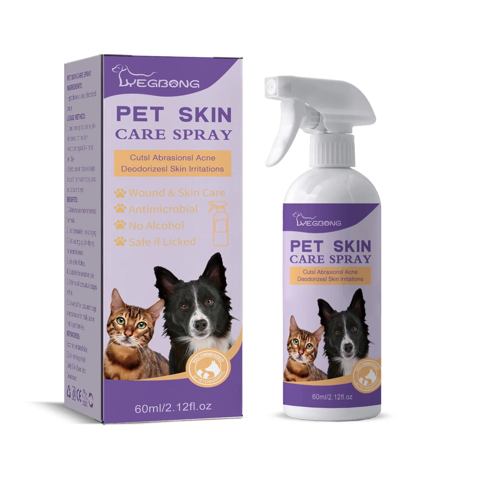 Pet Skin Care Spray Flea Lice Insect Killer Spray For Dog Cat Puppy Kitten Treatment Soothe Itching Remove Mites Eliminator 60ml