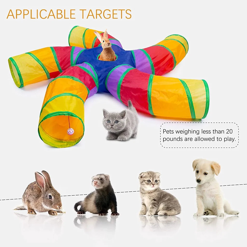 Cat Tunnel for Indoor Cats Large with Play Ball S-Shape 5 Way Collapsible Interactive Peek Hole Pet Tube Toys for Puppy